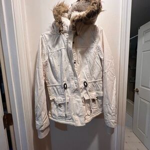 Arizona Jean Company Cream Utility Jacket with Fur Hood